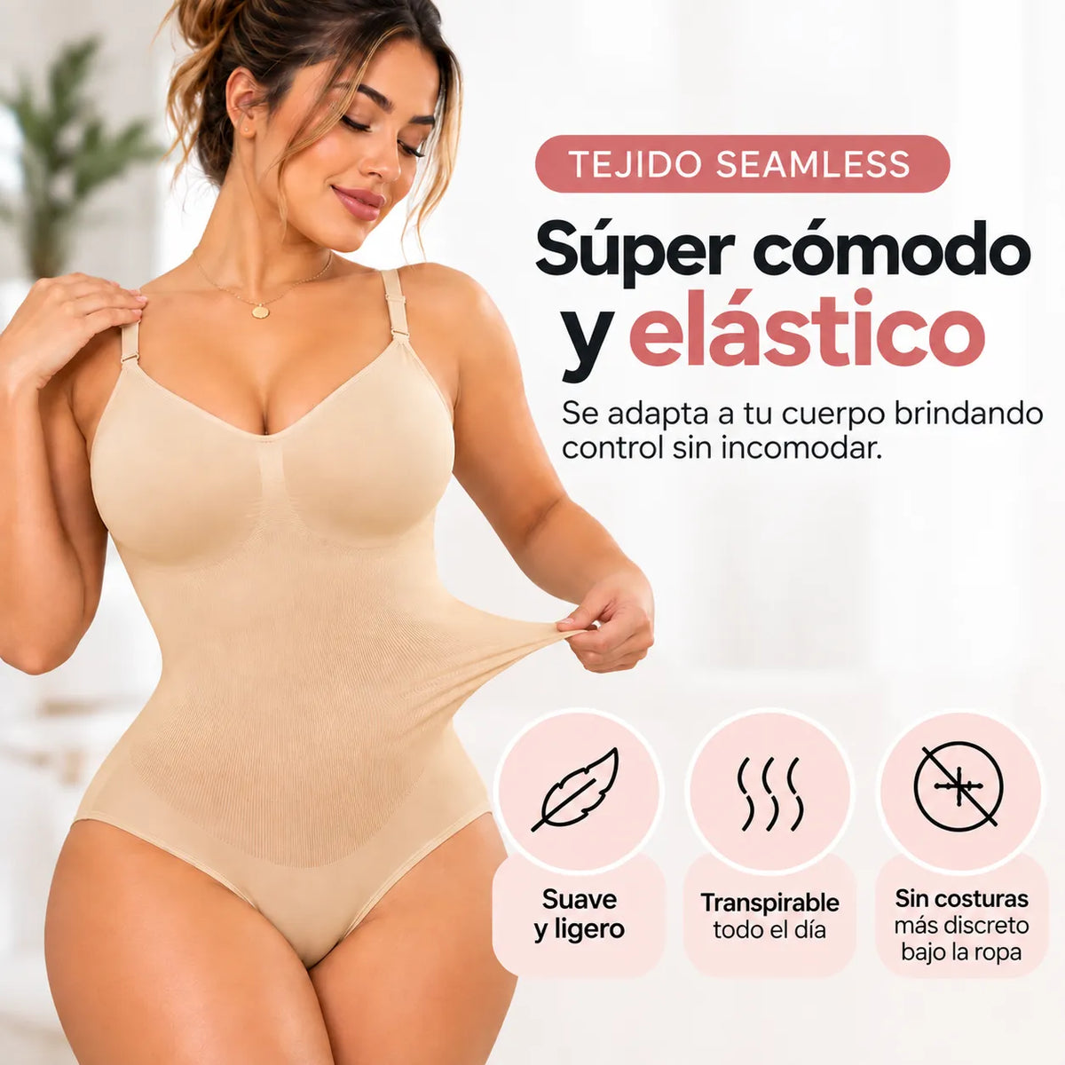Body moldeador seamless de tejido suave y elástico, diseñado para brindar control del abdomen con comodidad y ajuste al cuerpo