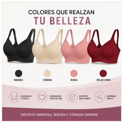 Brasier Control Total Sin Varillas disponible en colores negro, crema, rosa y rojo vino, con máximo soporte, copas estructuradas y diseño cómodo para busto grande.