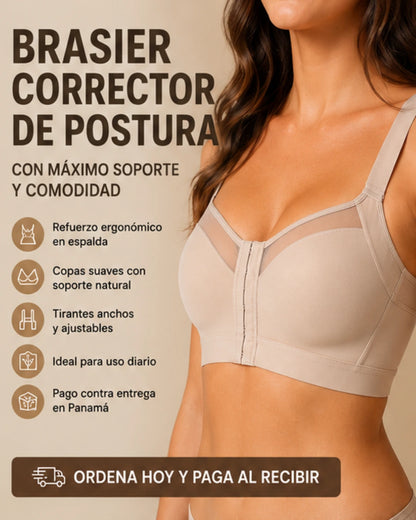 Brasier corrector de postura para mujer con máximo soporte y comodidad en color beige.