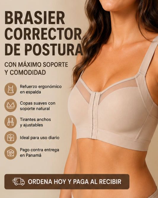 Brasier corrector de postura para mujer con máximo soporte y comodidad en color beige.