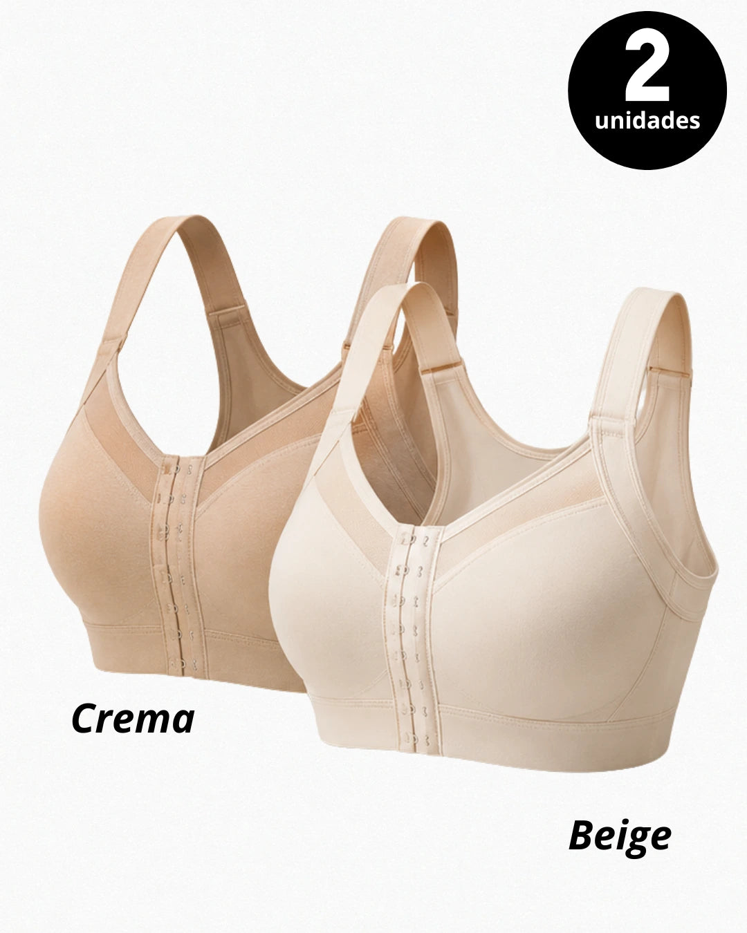 Pack de brasieres multifuncionales sin varillas color beige y crema con soporte cómodo y corrector de postura
