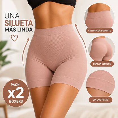 Faja bóxer moldeadora sin costuras con cintura de soporte, diseño que realza los glúteos y tejido elástico para mayor comodidad.