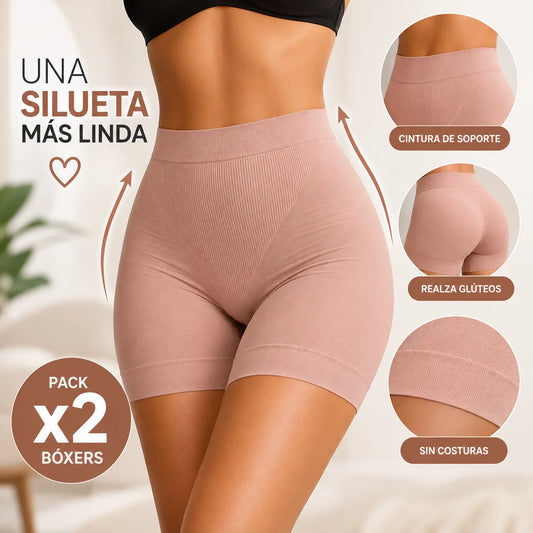 Faja bóxer moldeadora sin costuras con cintura de soporte, diseño que realza los glúteos y tejido elástico para mayor comodidad.