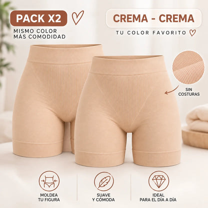 Paquete de 2 fajas bóxer moldeadoras color crema, con cintura de soporte, tejido elástico y diseño sin costuras