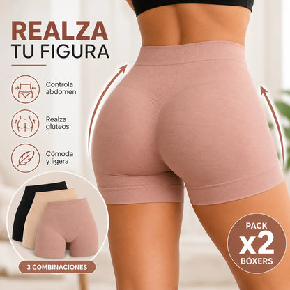 Vista posterior de faja bóxer moldeadora sin costuras con diseño que realza los glúteos y ayuda a definir la figura