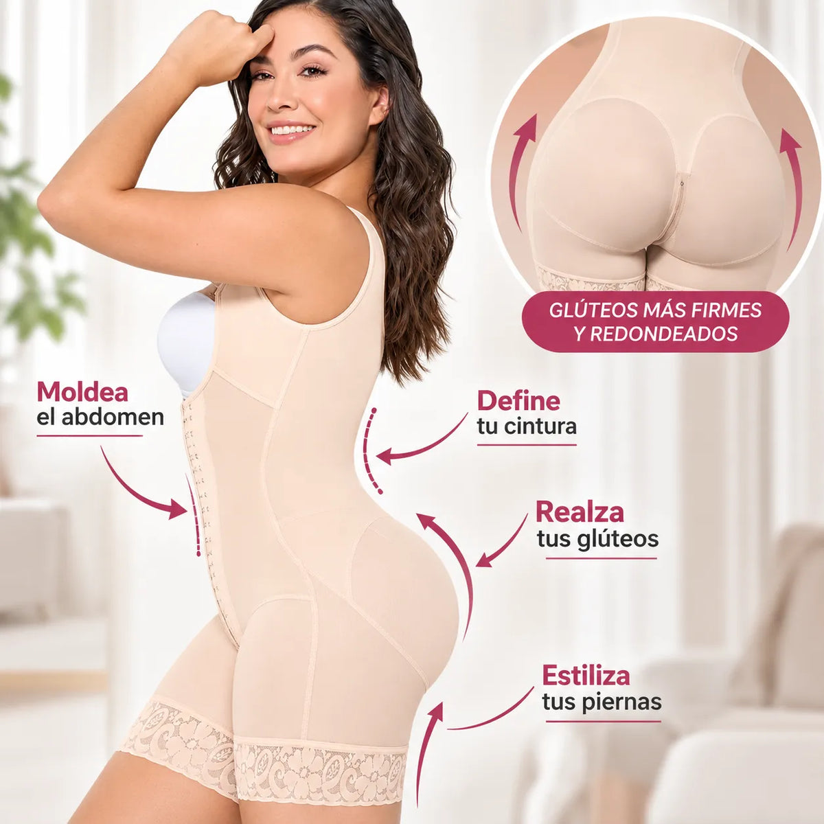 Faja control media pierna con diseño moldeador que ayuda a definir abdomen y cintura y realzar visualmente los glúteos