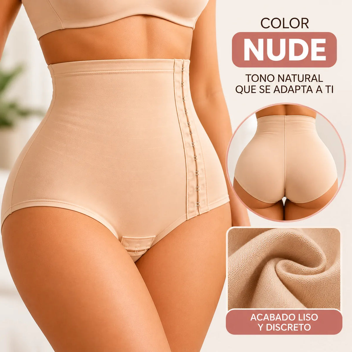 Faja panti de control alto color nude con tiro alto y diseño moldeador para cintura, abdomen y caderas