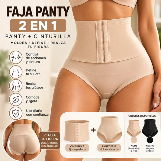 Faja panty moldeadora 2 en 1 con cinturilla ajustable, diseñada para controlar abdomen, definir cintura y realzar glúteos