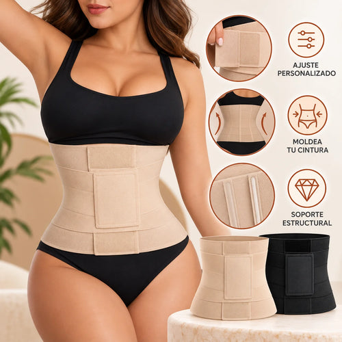 Faja reloj de arena ajustable color crema con bandas de compresión y soporte estructural para moldear visualmente la cintura
