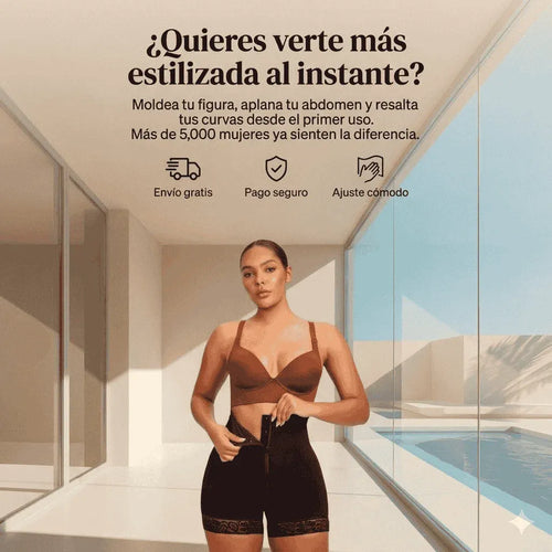 Faja tipo short de alta compresión en color beige, diseñada para el control de abdomen y realce natural de glúteos, totalmente invisible bajo la ropa.