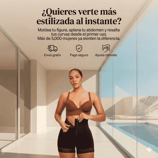 Faja tipo short de alta compresión en color beige, diseñada para el control de abdomen y realce natural de glúteos, totalmente invisible bajo la ropa.