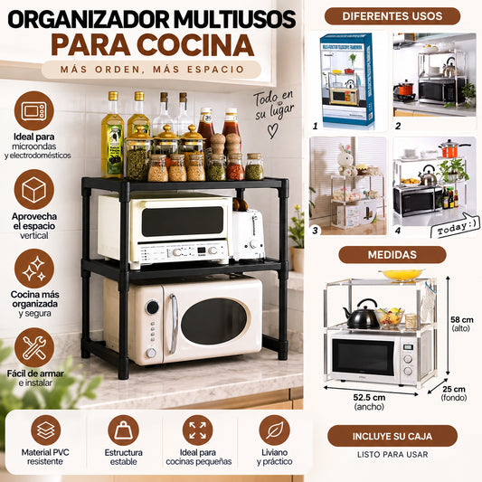 Organizador multiusos para cocina con espacio para microondas, electrodomésticos y accesorios