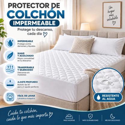 Protector de colchón impermeable, acolchado y transpirable con ajuste profundo para proteger contra derrames y líquidos