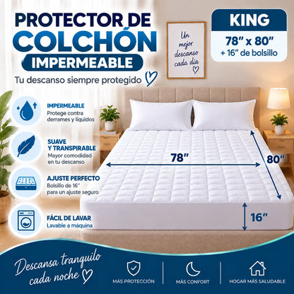 Protector de colchón impermeable tamaño King 78 x 80 pulgadas con bolsillo profundo de 16 pulgadas