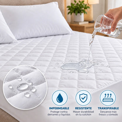 Protector de colchón impermeable y transpirable que ayuda a proteger el colchón contra derrames y líquidos