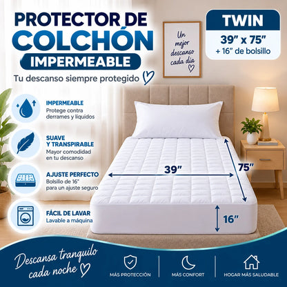 Protector de colchón impermeable tamaño Twin 39 x 75 pulgadas con bolsillo profundo de 16 pulgadas