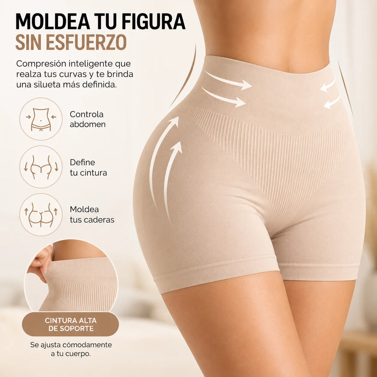 Short moldeador seamless de cintura alta que ayuda a moldear abdomen, cintura y caderas