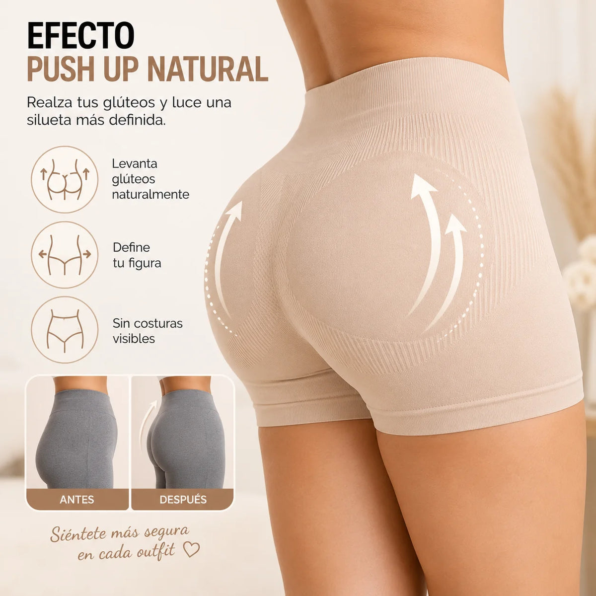 Short moldeador seamless de cintura alta con efecto push up para realzar y definir los glúteos