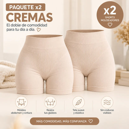 Paquete x2 de shorts moldeadores seamless color crema con cintura alta y efecto push up
