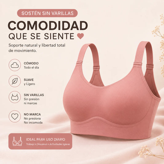 Sostén Comfort Fit sin varillas con copas moldeadas, soporte natural y diseño cómodo para brindar libertad de movimiento durante todo el día.